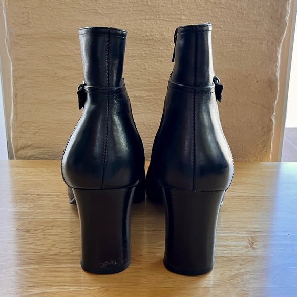 Women’s Black Leather Ankle Boots - 3” heels. Zip sides with buckle accent. - Picture 3 of 8